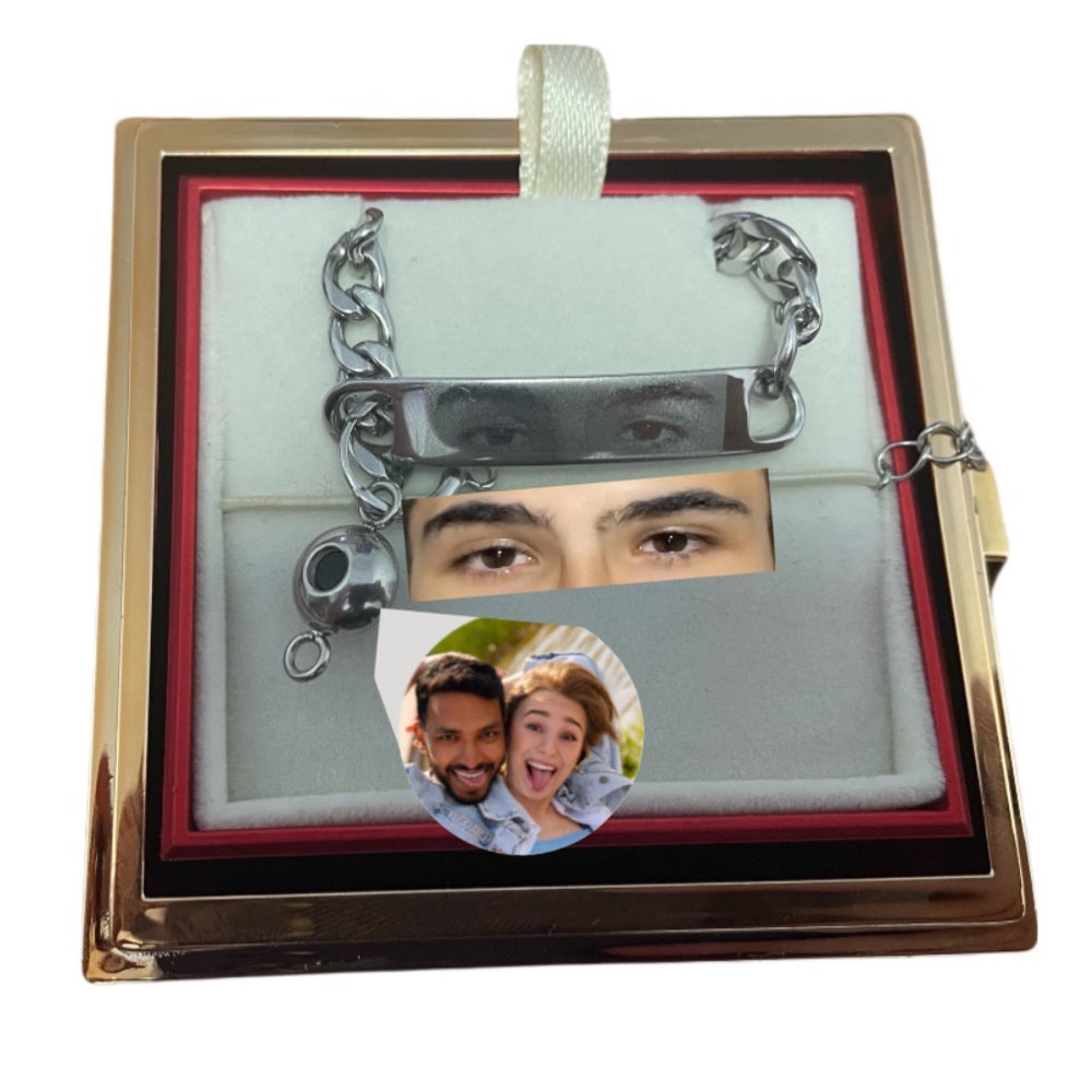 THE MOST BEAUTIFUL ROSE BOX-CUSTOM EYES ENGRAVABLE PROJECTION PHOTO BRACELET