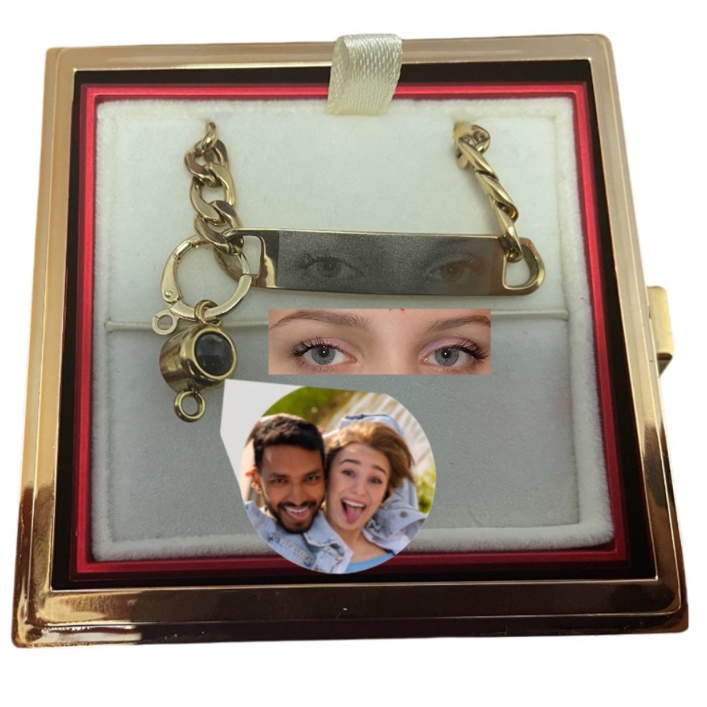 THE MOST BEAUTIFUL ROSE BOX-CUSTOM EYES ENGRAVABLE PROJECTION PHOTO BRACELET