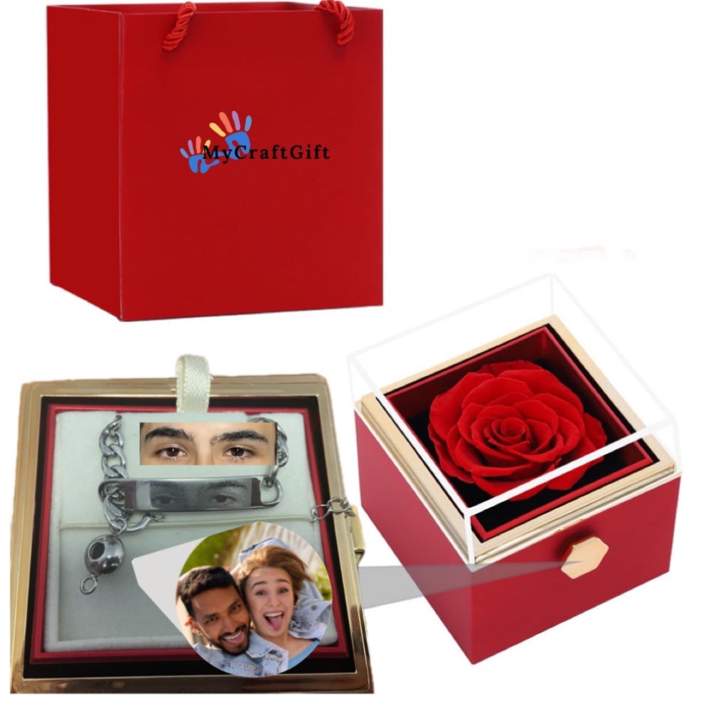 THE MOST BEAUTIFUL ROSE BOX-CUSTOM EYES ENGRAVABLE PROJECTION PHOTO BRACELET