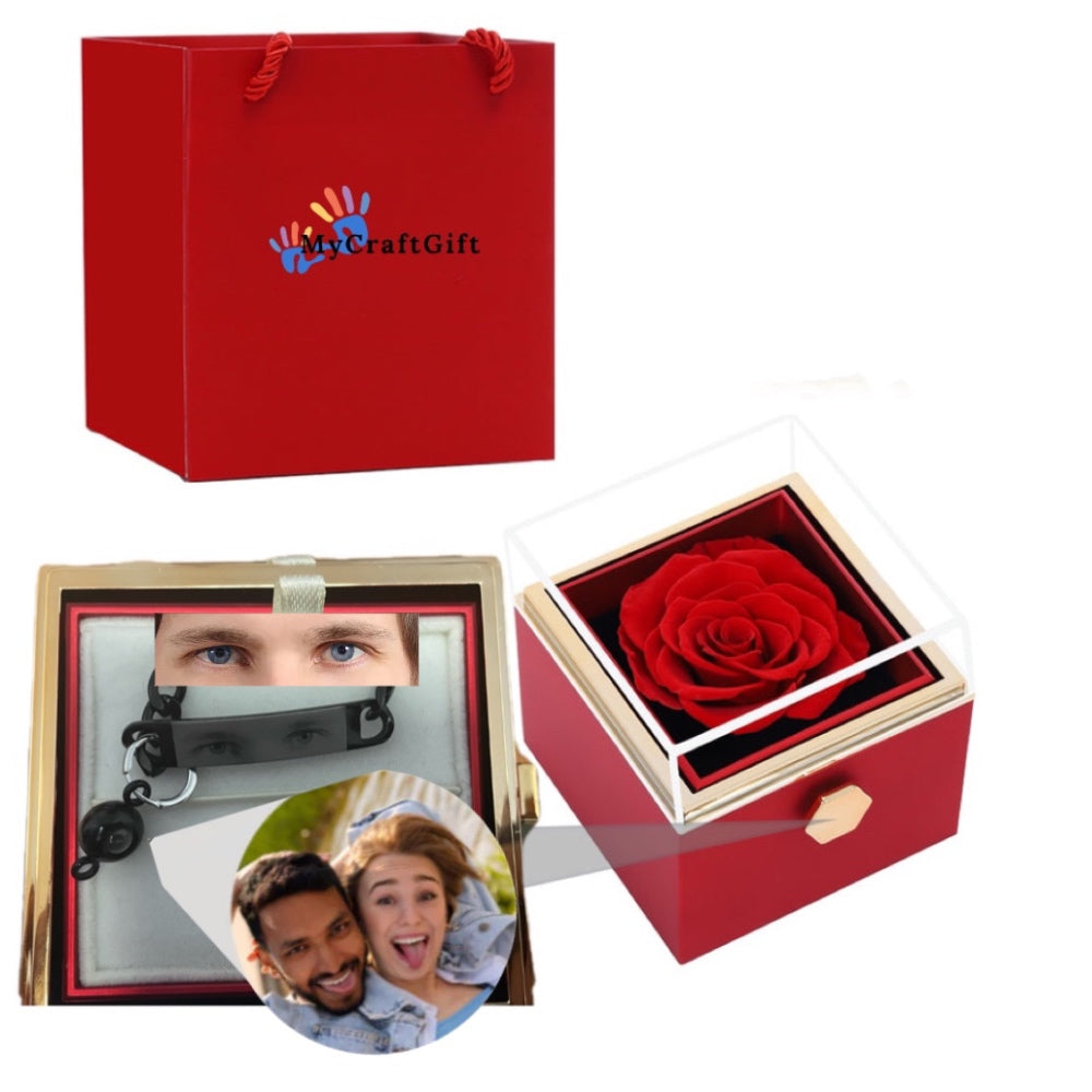 THE MOST BEAUTIFUL ROSE BOX-CUSTOM EYES ENGRAVABLE PROJECTION PHOTO BRACELET